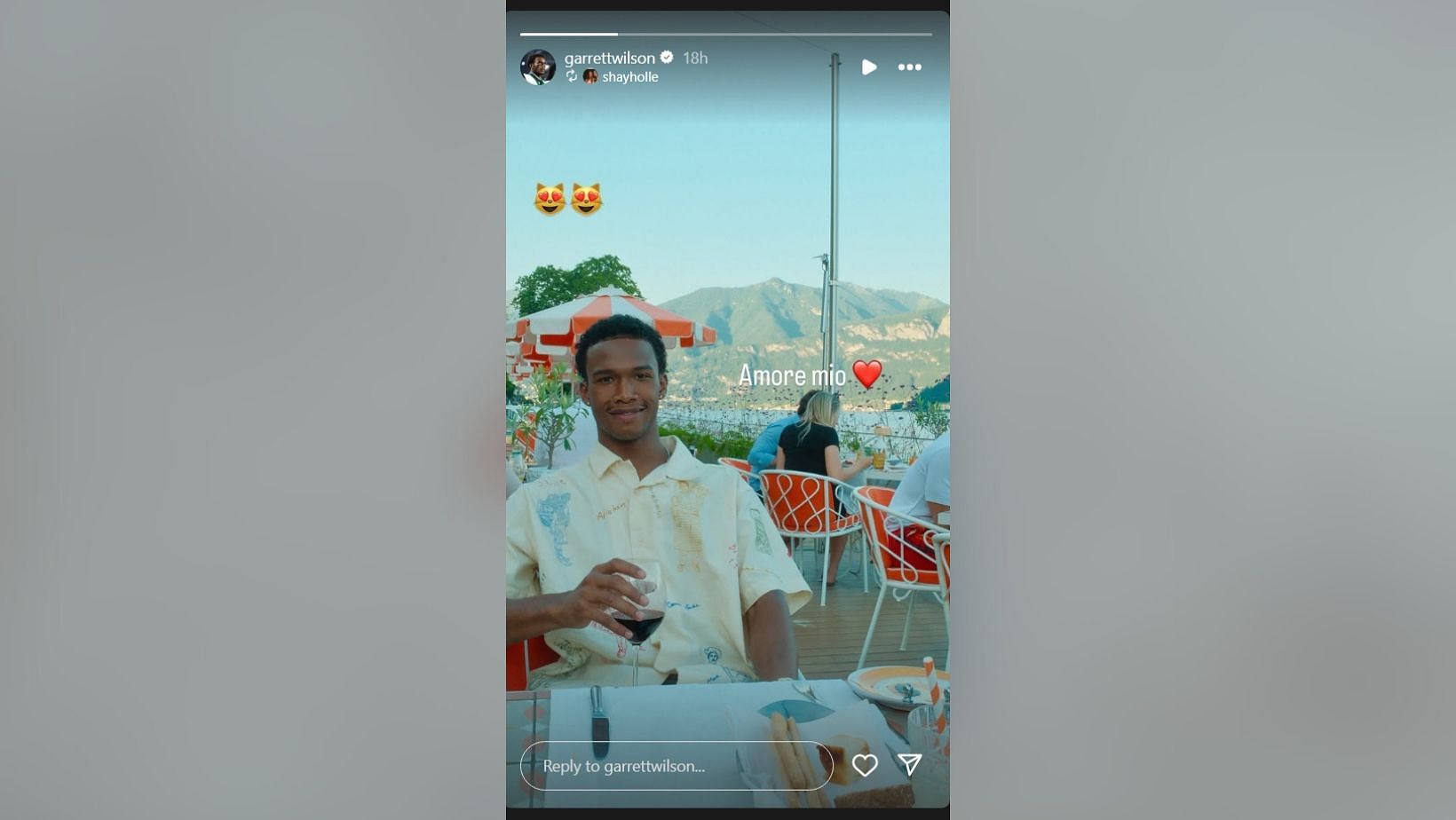 Garrett Wilson drops 2-word reaction as GF Shay Holle swoons over Jets WR on Italian getaway (Image Credit: Wilson/IG)